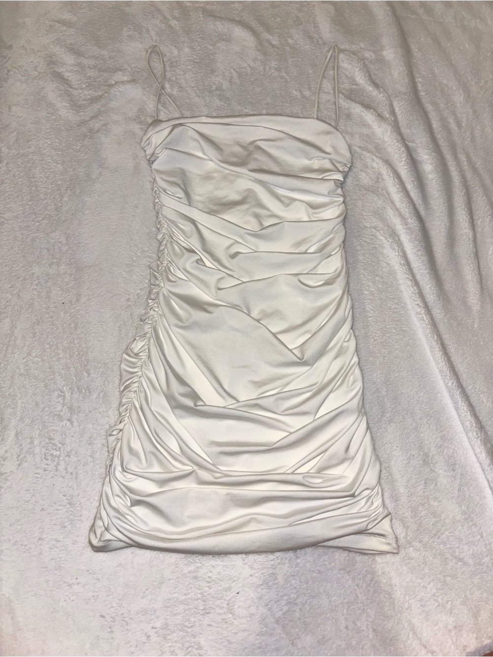White Ruched Spaghetti Strap Dress - Elegant Party Mini